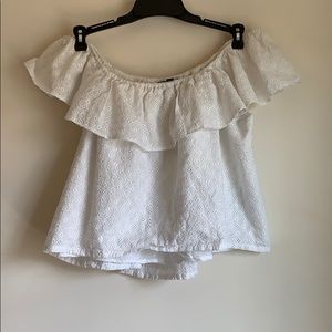 EXPRESS EYELET RUFFLE OFF THE SHOULDER TOP